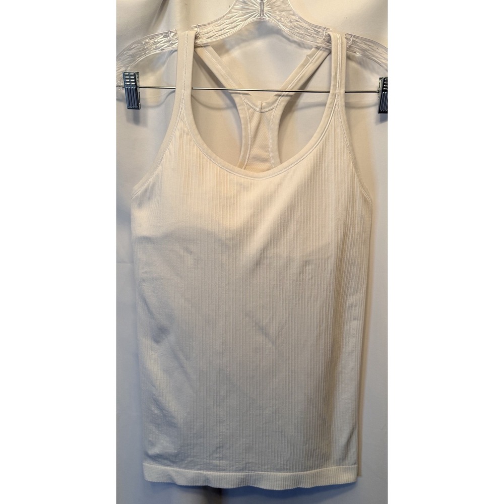 Lululemon Size 10 Ebb to Street Tank Top Ribbed Built-In Bra White Workout
